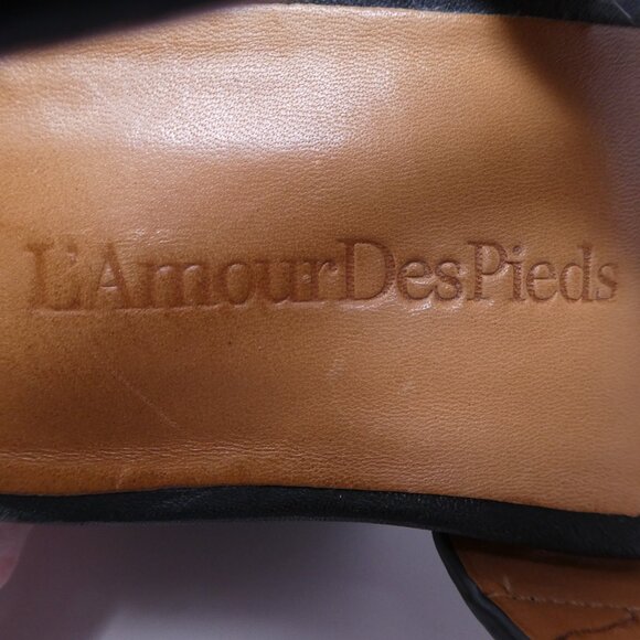 L'Amour Des Pieds Quennell Black Leather Open Square Toe Block Heel Sandals - Picture 12 of 13